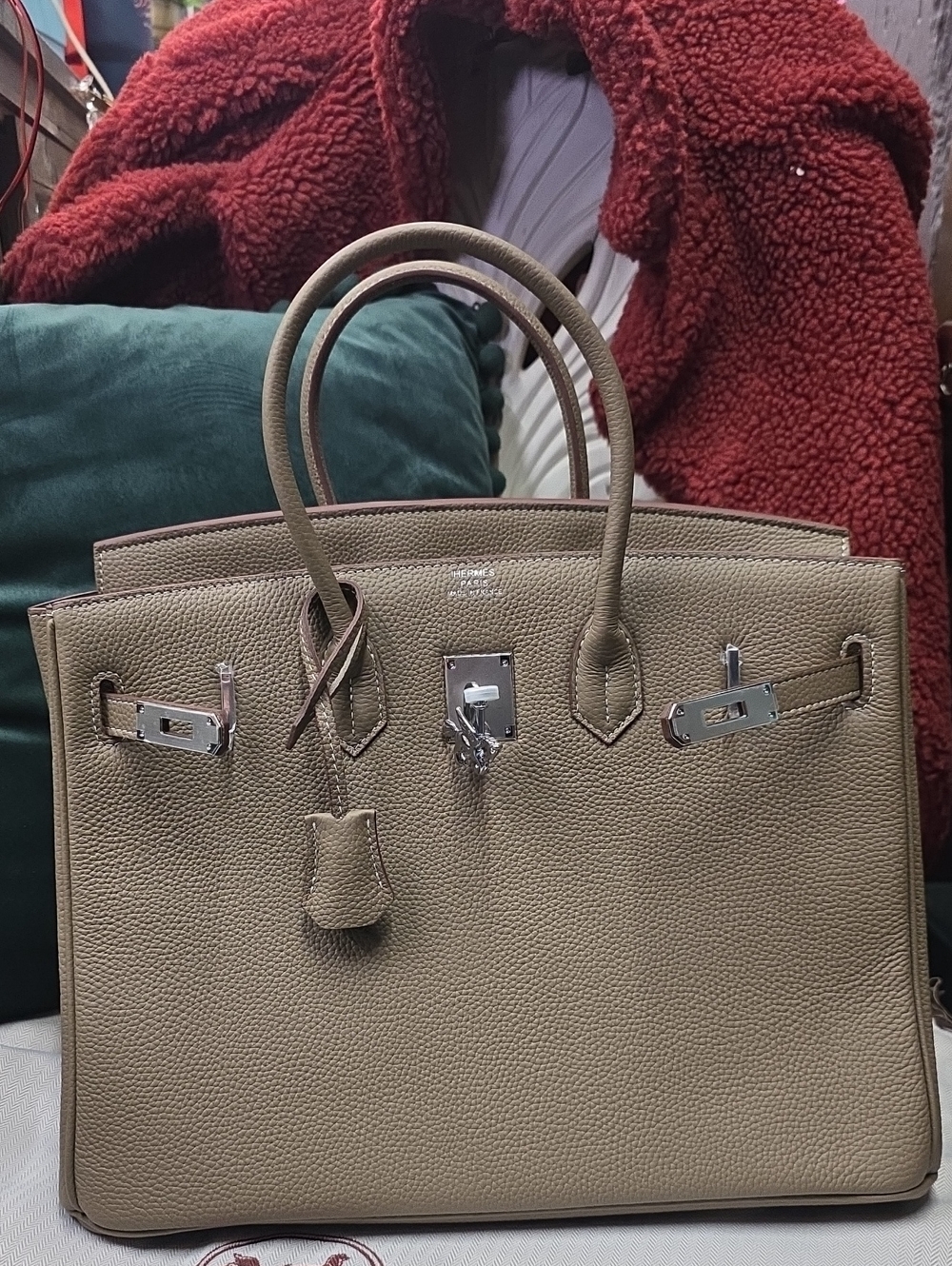 35cm Leather Purse Etoupe Tan/ Khaki 🦄🔥 Silver Hardware Bundle Pegasus And Key - Picture 11 of 11